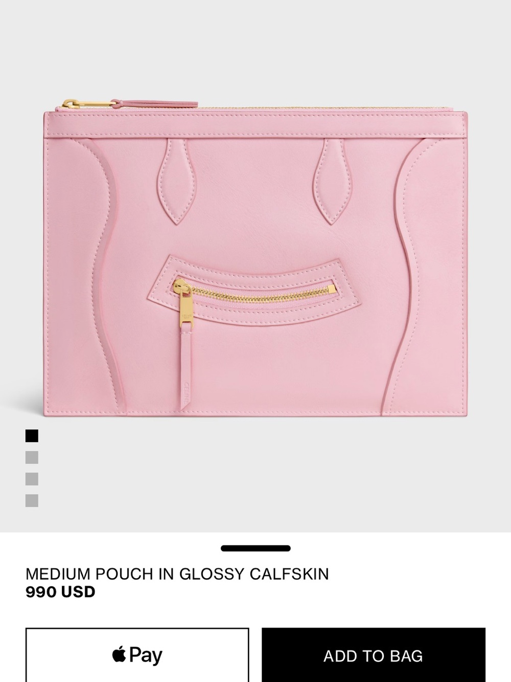 CELINE Medium Pink Leather Pouch NWT